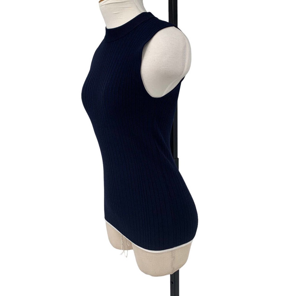 Sleeveless Ribbed Knit Top - Navy